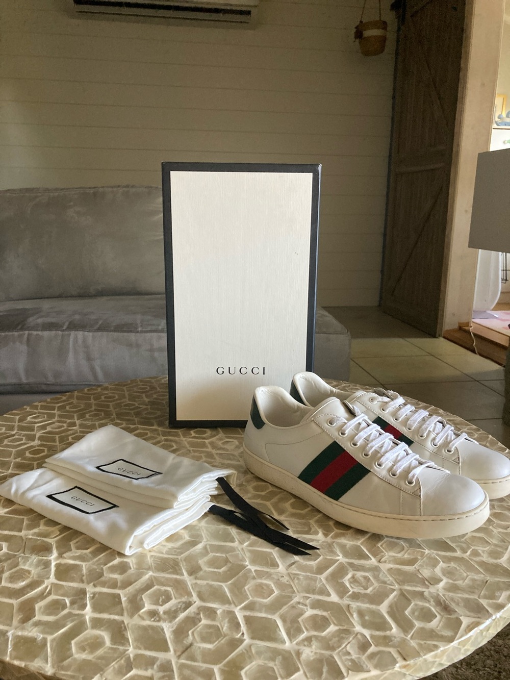 Gucci Men’s Ace Leather Web Low-Top Sneakers (9.5) - Picture 2 of 13